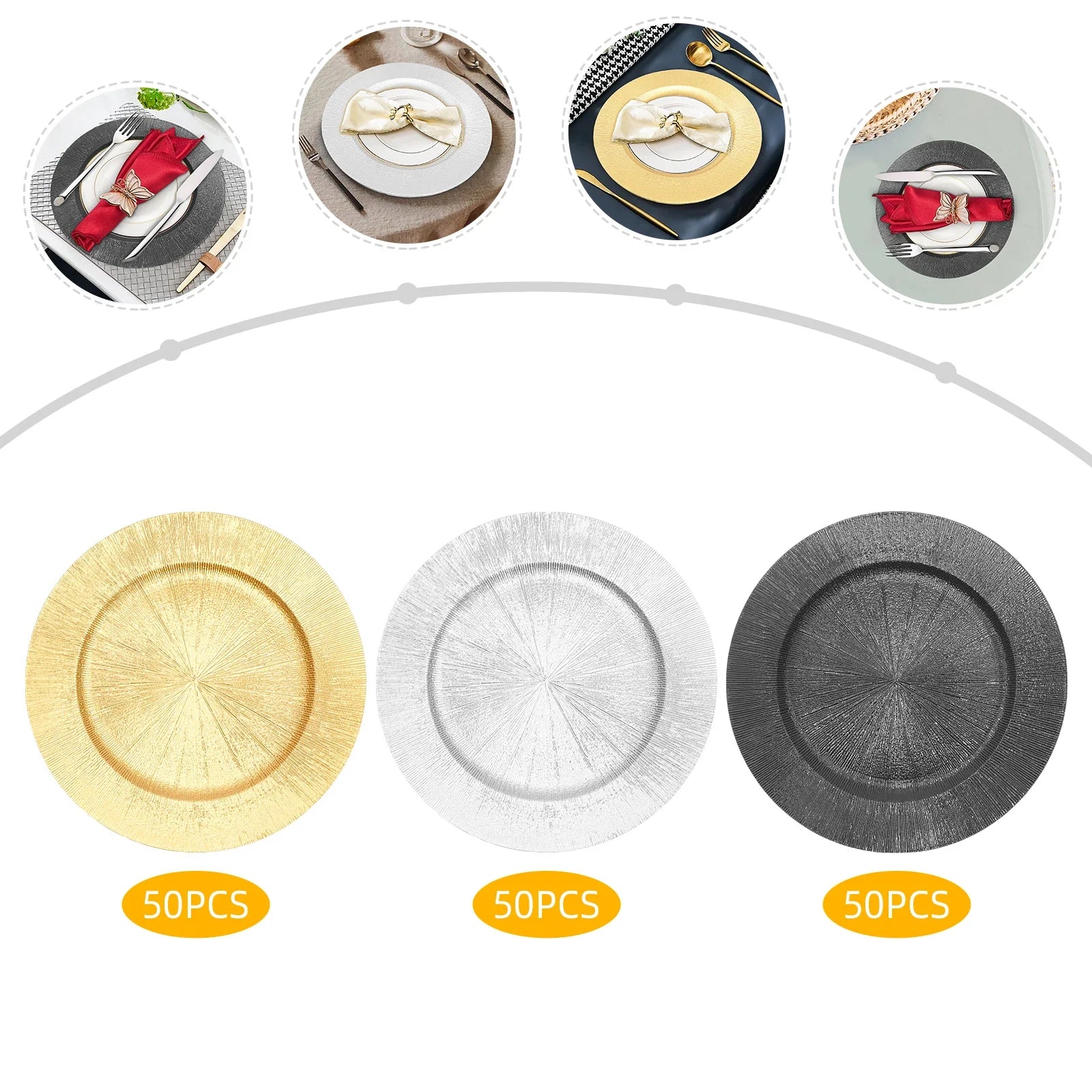 50PCS Round Plastic Charger Plates – Elegant Reusable Table Setting Chargers