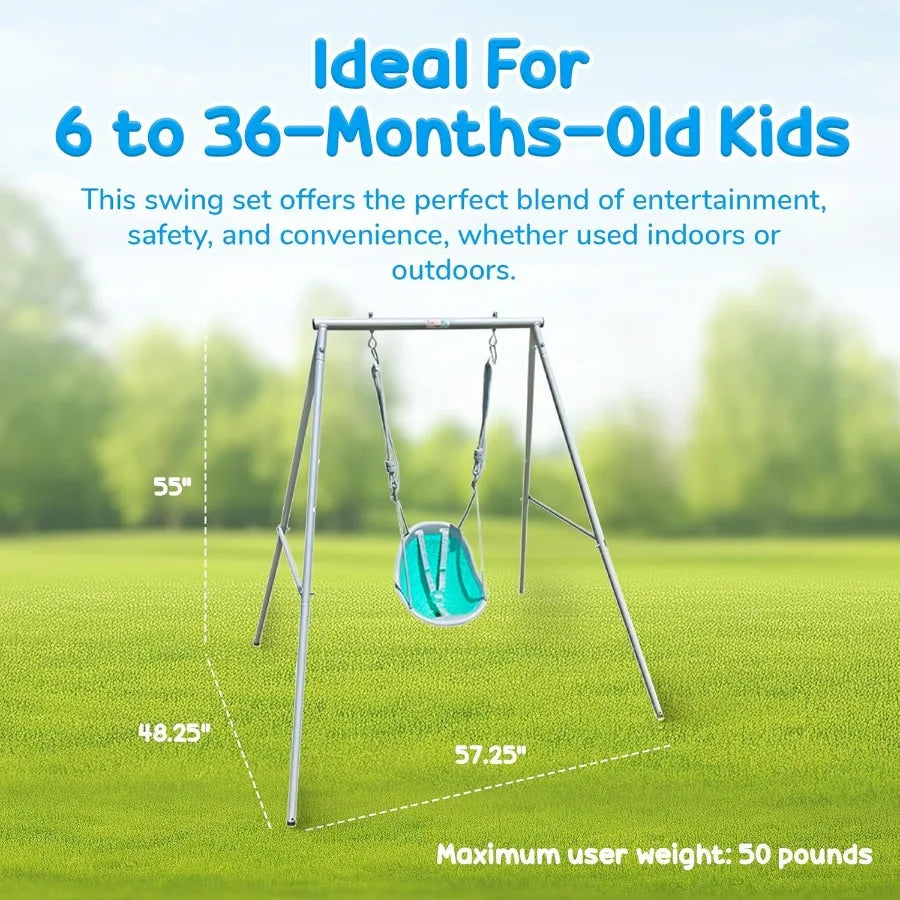 Sweeng Child Swing with Frame – Portable Outdoor Backyard Play Set (Aqua)