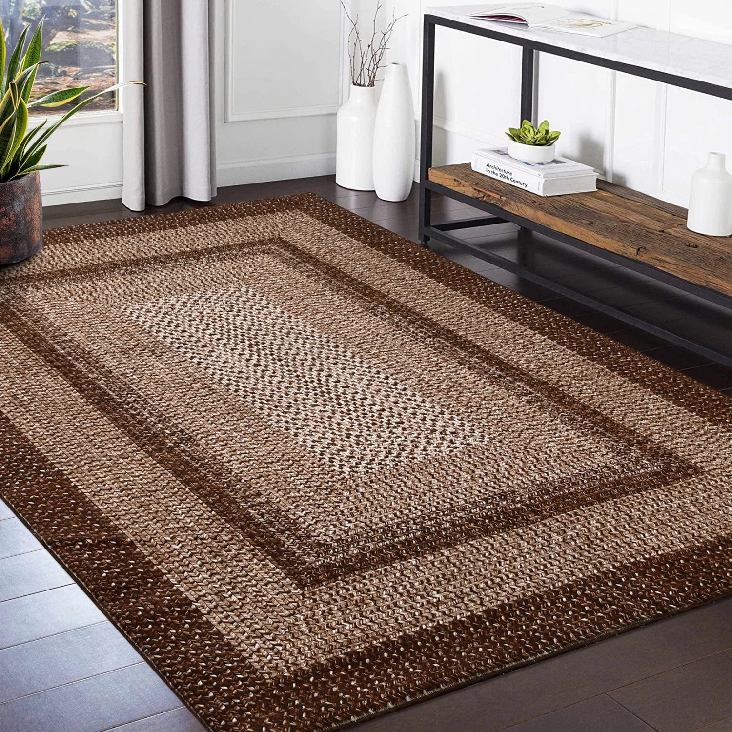 Washable Area Rugs Large Rugs for Living Room Modern Braided Print Non Slip Rug Indoor Floor Cover Accent Carpet for Bedroom