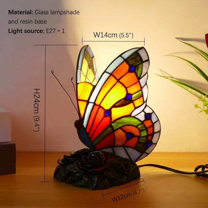 GISELLE Tiffany Butterfly Table Lamp American Retro Living Room Bedroom Lamp Luxurious Villa Hotel Stained Glass Desk Lamp