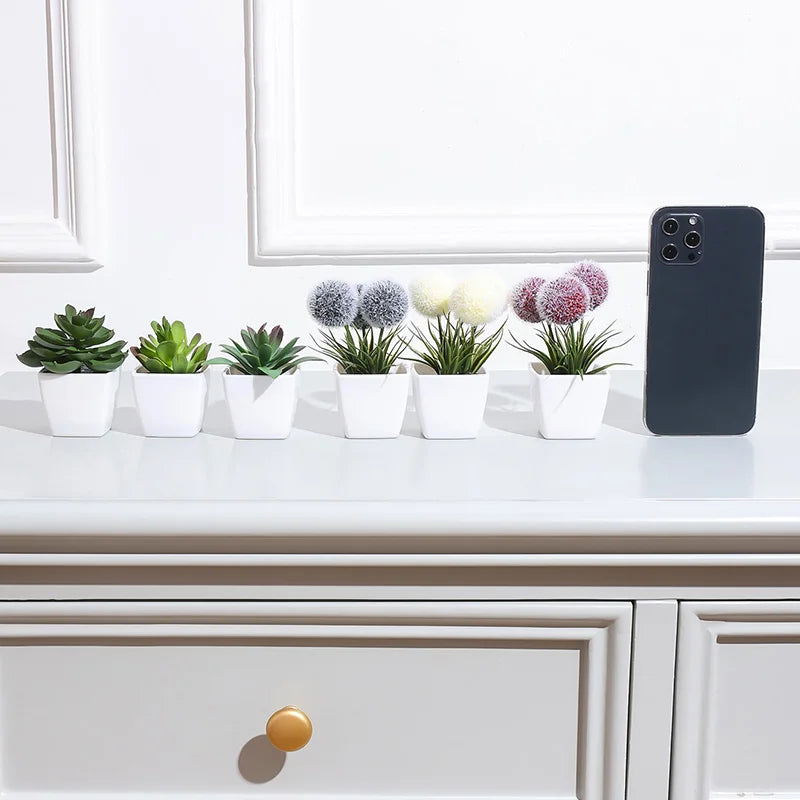 1SET (6PC) Mini Artificial Plant Bonsai, Home, Office, Restaurant, Store, Desktop, Counter Shelf Decoration