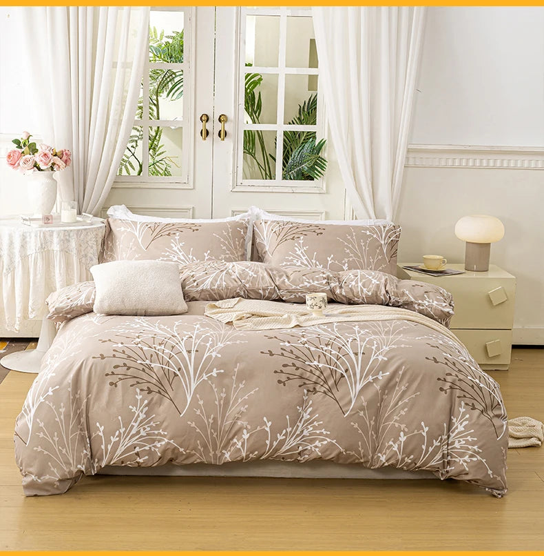 3pcs/set Leaf Floral Pattern Duvet Cover Set(1 Duvet Cover & 2 Pillowcase）Soft And Skin-Friendly Duvet Cover Bedding Set For Hom