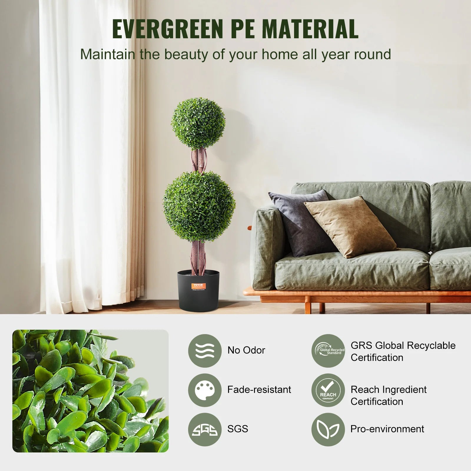 SucceBuy Artificial Boxwood Topiary Tree Faux Plant w/ Extra Leaves Pot Small Decoration UV Rated Set for Home Decor Indoor