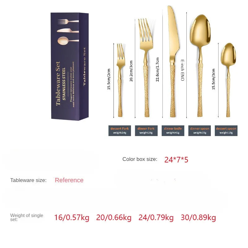 30pcs Hammer Pattern Small Waist Stainless Steel Steak Knife Fork and Spoon Creative Western Style Fork and Spoon Tableware Set