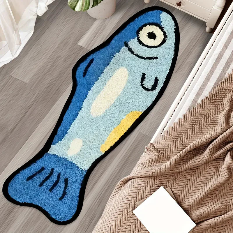 Creative Cartoon Fried Fish Bedroom Side Rug Fun Decorative Absorbent Anti-Slip Floor Mat Home Decoration