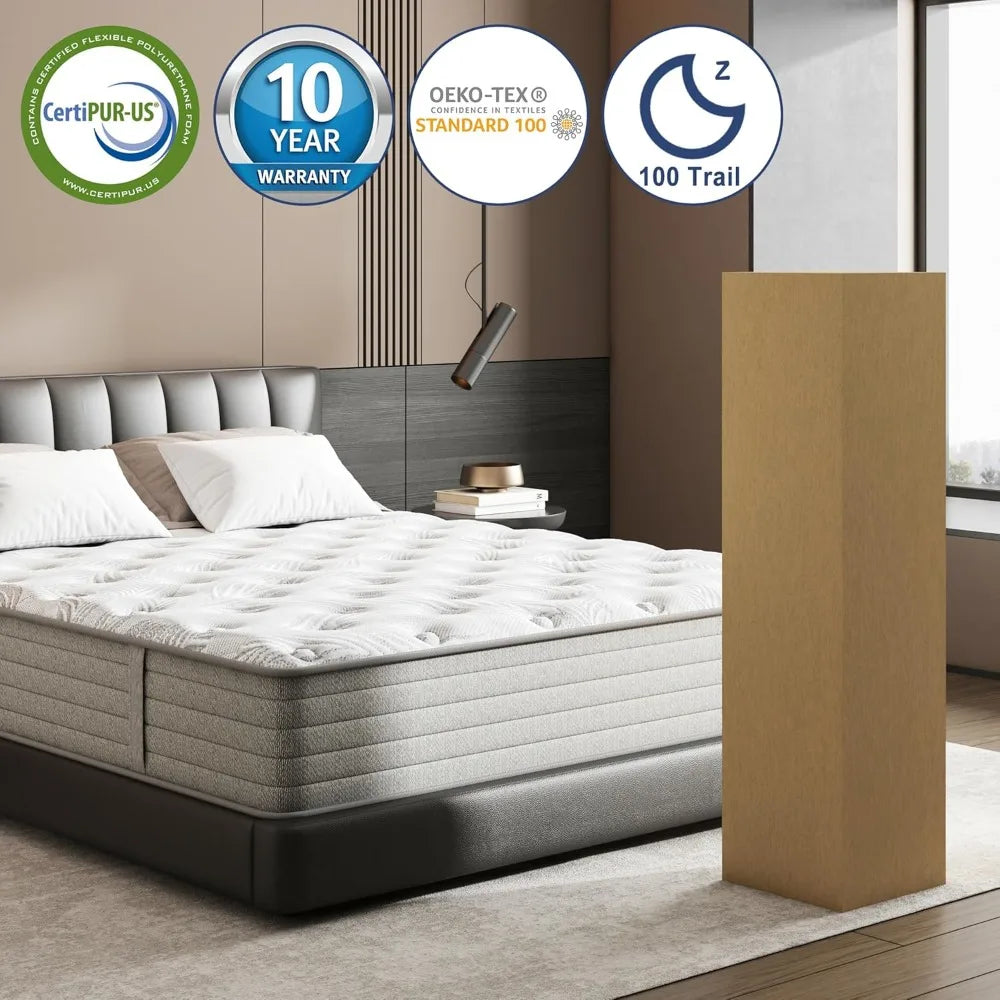 Queen Mattress 12 inch Colchones Memory Foam Queen Size Mattress in a Box Hybrid Medium Firm/Fireproof Grade III Anti Pilling