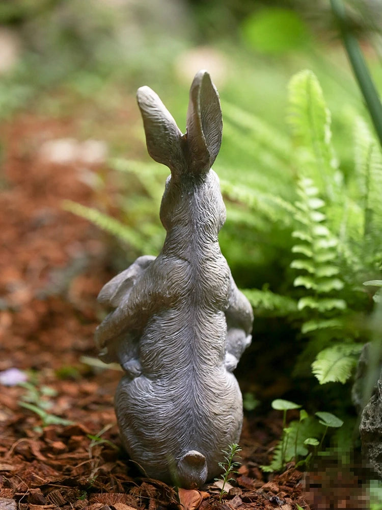 Rural gardening outdoor vintage resin rabbit mother and baby bunny figurine home desktop Easter rabbit ornament