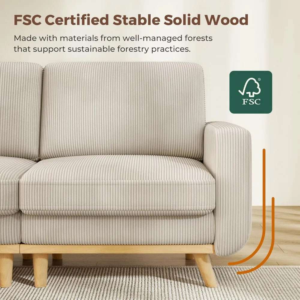 97" Modular Sectional Sofa Light Gray, L-Shaped Couch with Movable Ottoman, Comfy Corduroy Couch with Spring Cushion,