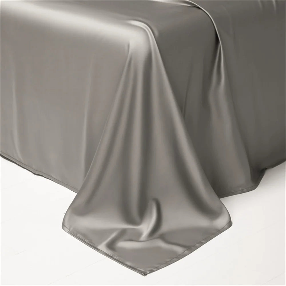 Lofuka Luxury Dark Gray 100% Pure Silk Bedding Set Beauty Double Queen King Quilt Cover Flat Sheet Pillowcase For Healthy Sleep