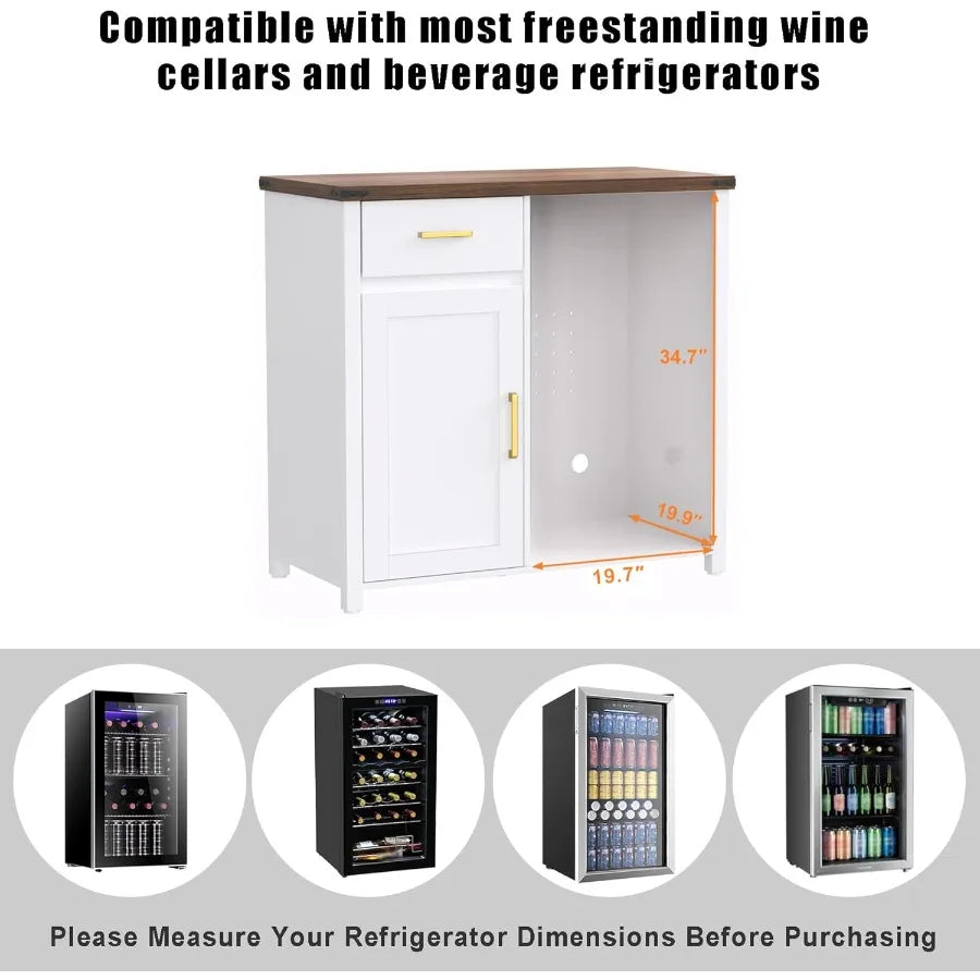 Compact Coffee Bar Cabinet with Mini Fridge Stand – 39.4″ Wide Tabletop