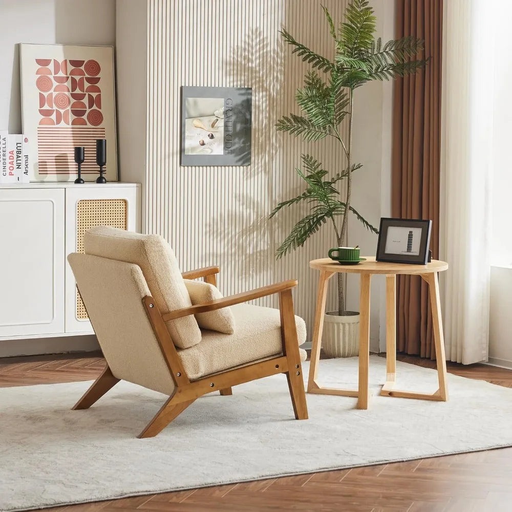 Mid-Century Lounge Accent Chair – Teddy Fleece Armchair with Wide Armrests