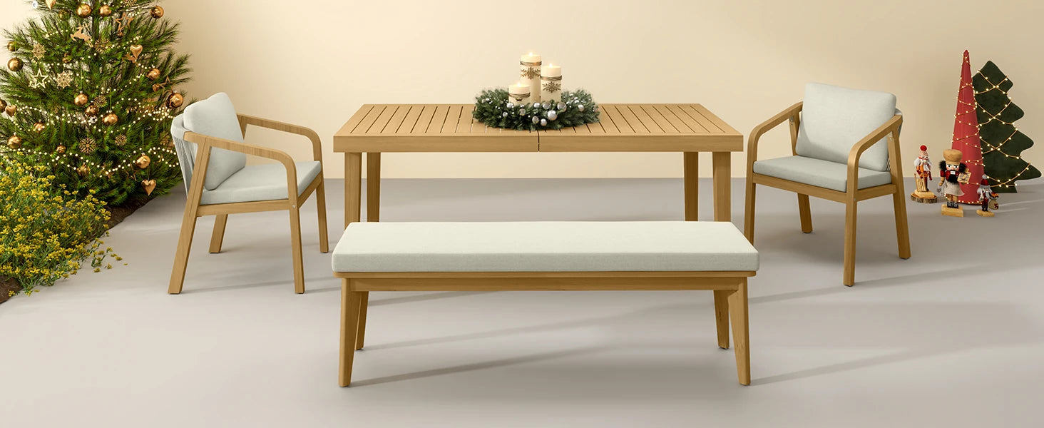 RoyalCraft Acacia Patio Dining Table, 6-Person Wood Picnic Table with Iron Leg, Outdoor Dining Furniture for Backyard Lawn