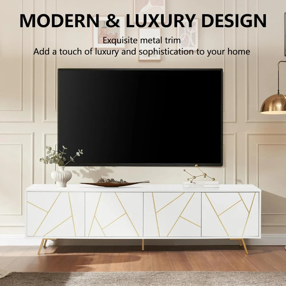 Mid Century Modern TV Stand for 75" TV, Wood Entertainment Center with Storage Cabinet, Media TV Console with Adjustable Shelves