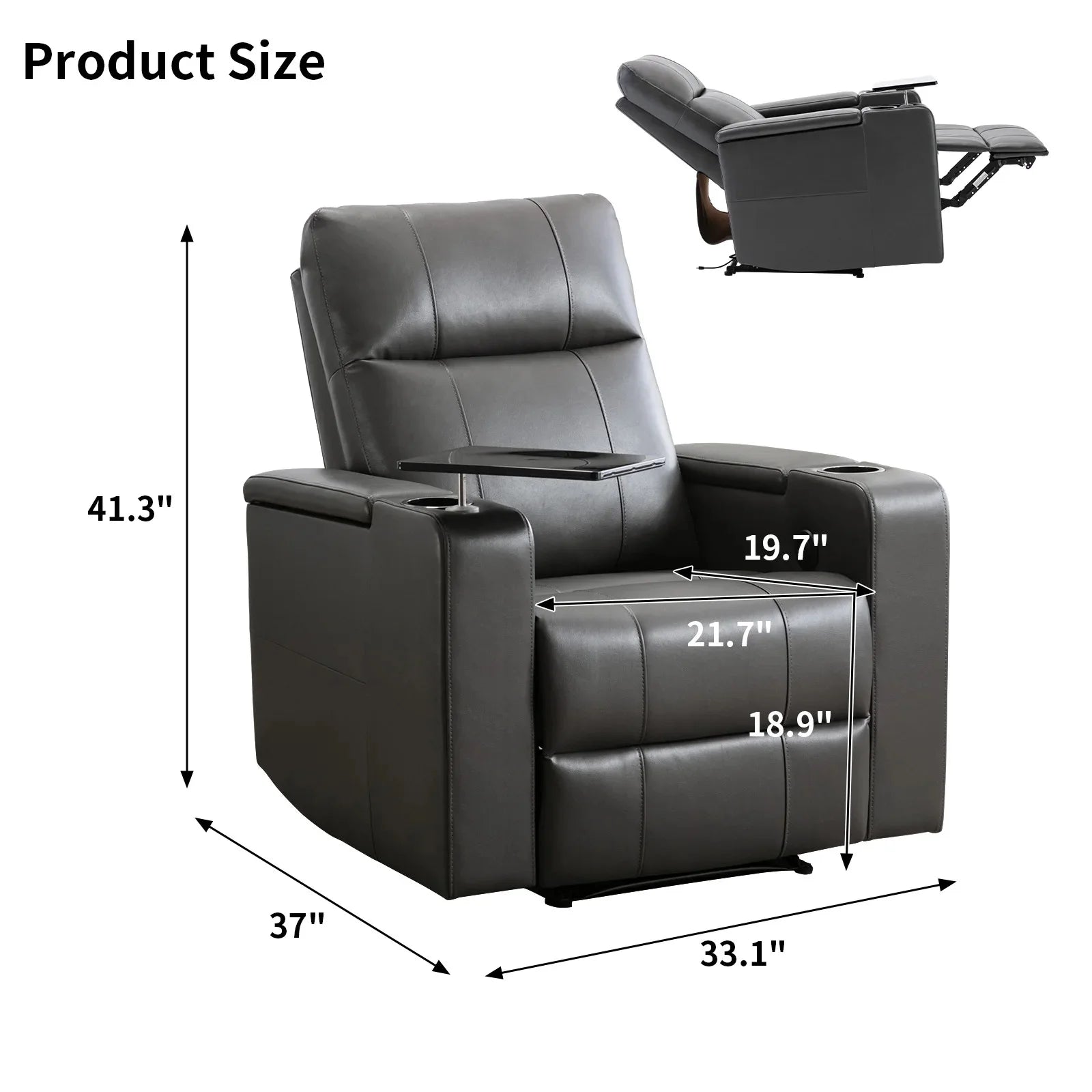 EBELLO Electric Recliner for Living Room Home Theater Seating Leather Reclining Chair Sofa Furniture with Cup Holders USB Ports