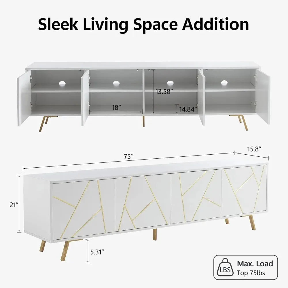 Mid Century Modern TV Stand for 75" TV, Wood Entertainment Center with Storage Cabinet, Media TV Console with Adjustable Shelves