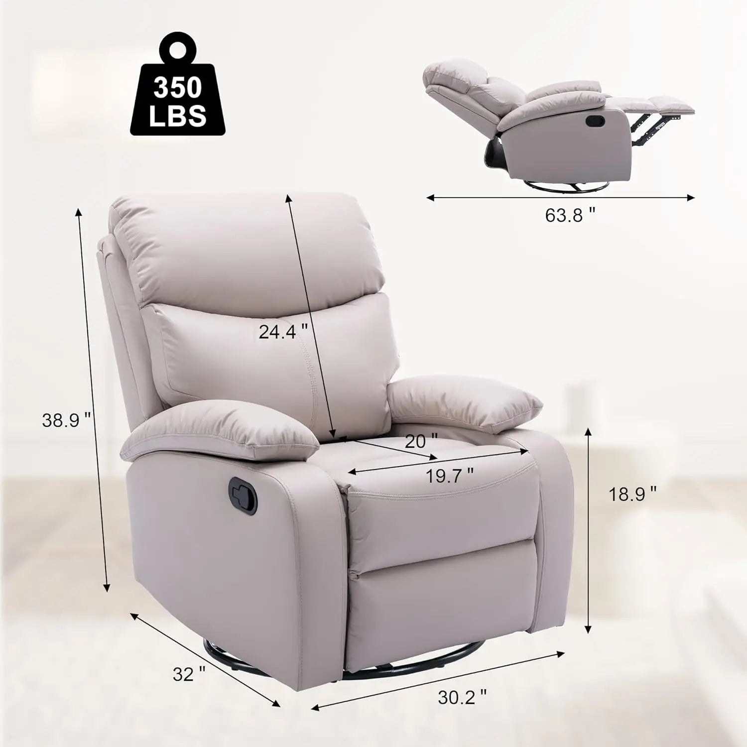 Swivel Rocker Recliner Chair for Adults, Glider Recliner Sofa for Nursery, Living Room, RV - Beige