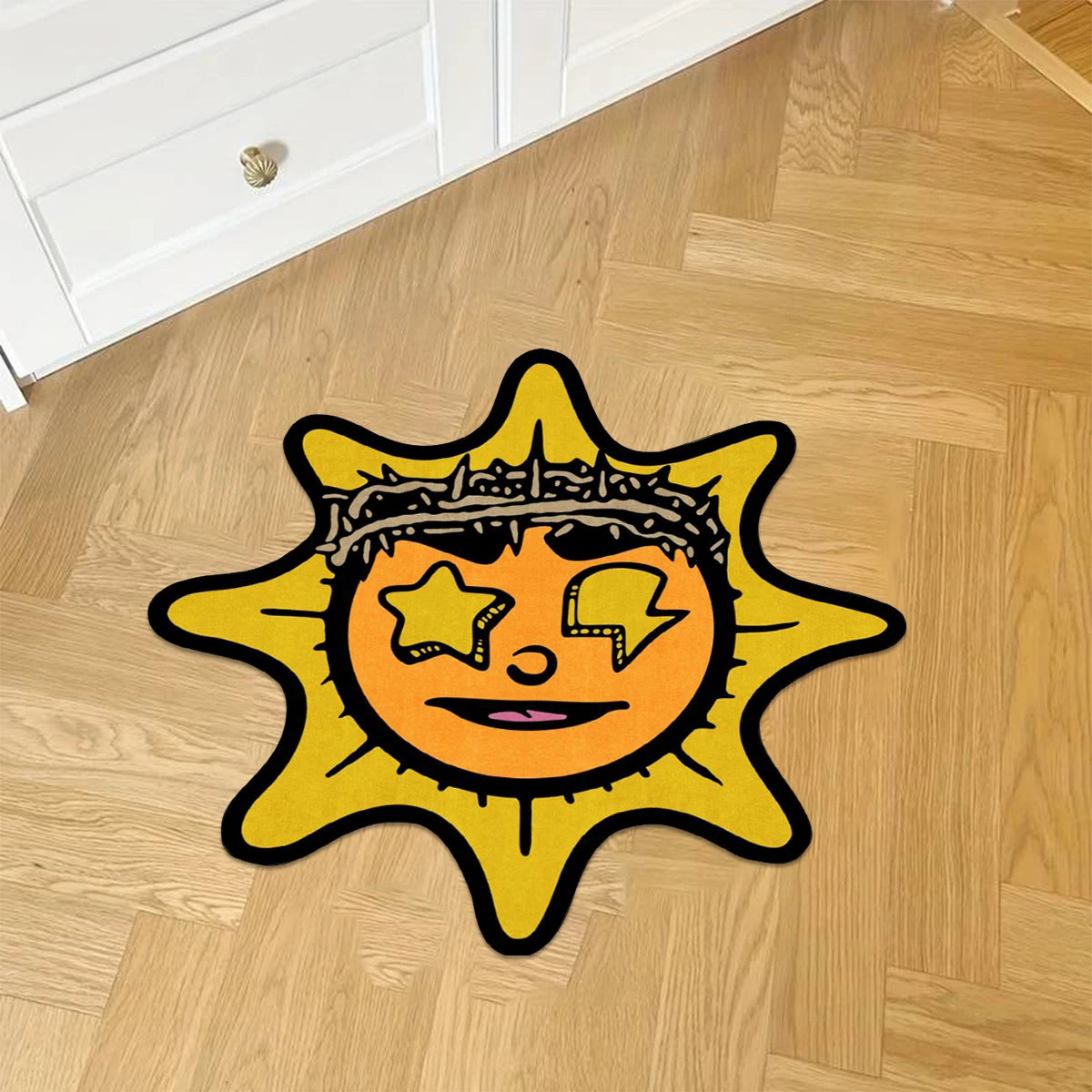 Bedroom Carpet Non-slip Soft Comfortable Floor Mat Yellow Fun Sun Irregular Rug Sofa Living Room Home Decoration Mats