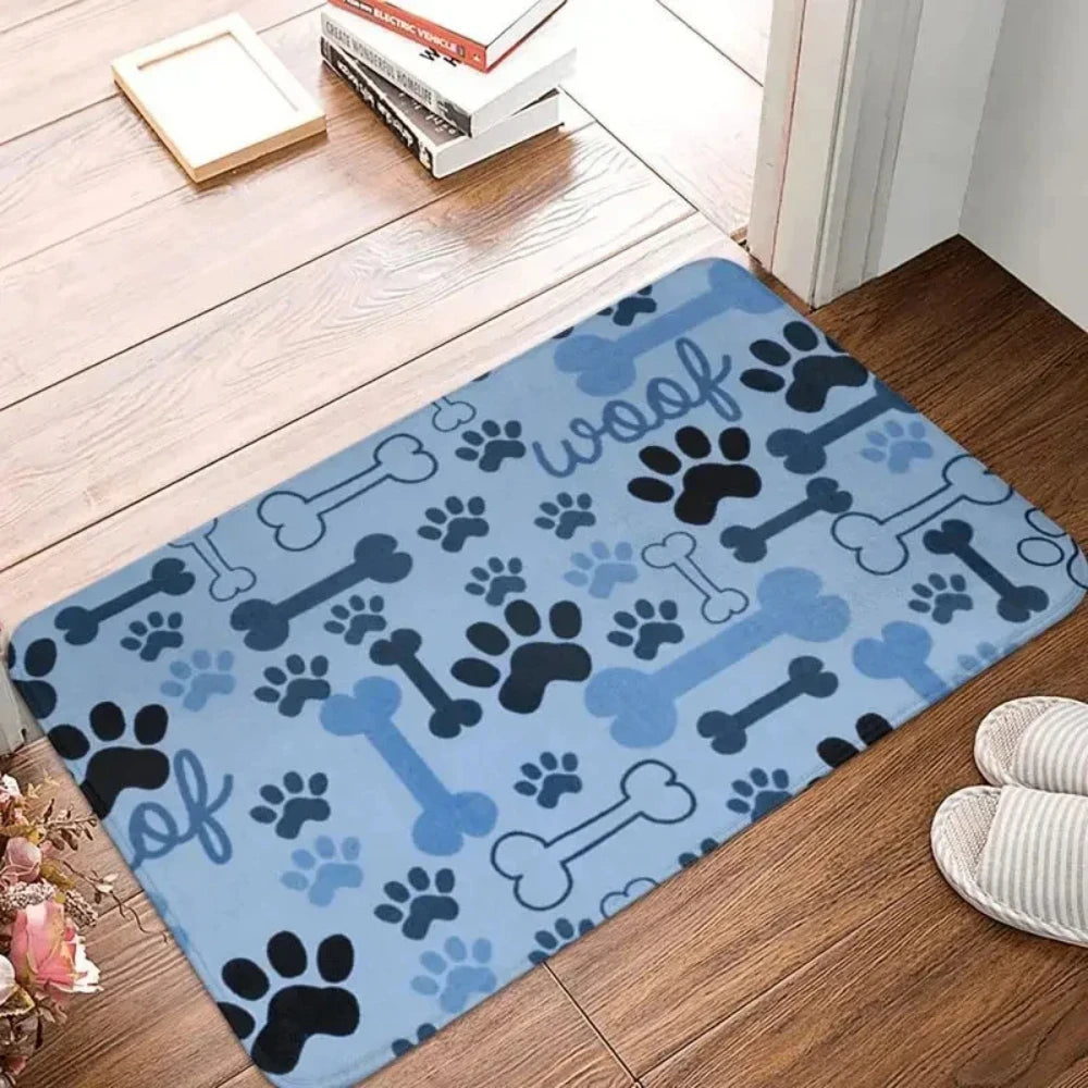 Cute Dog Paw Theme Welcome Rug Doormat Washable Floor Mat for Hallway Living Room Bedroom Entryway Dog-loving Family Decor