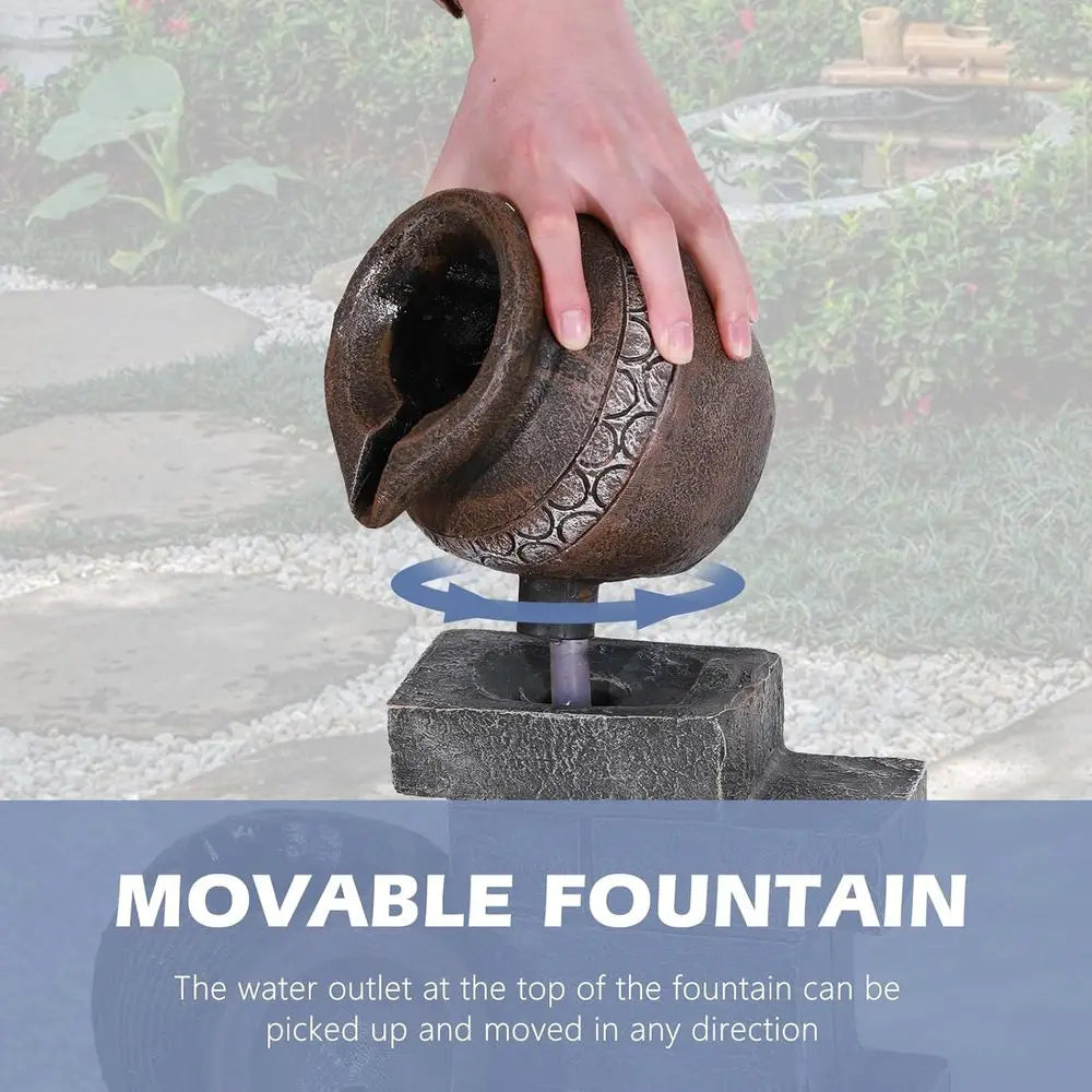 Outdoor Water Fountain, Garden Waterfalls Fountains with LED Lights, 6 Tier Modern Indoor/Outdoor Floor Standing Water Fountain