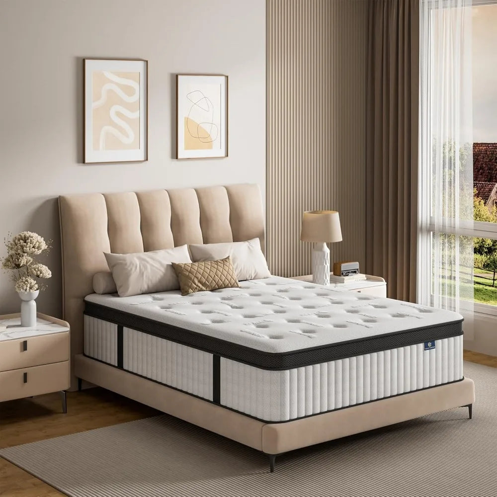 Hybrid 10-Inch Queen Mattress, Memory Foam and Pocket Coil, Breathable and Medium Firm, Fiberglass-Free