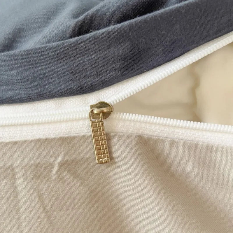 2025 new solid color abraded four-piece set of color matching sheets for home use, comfortable, skin-friendly and breathable