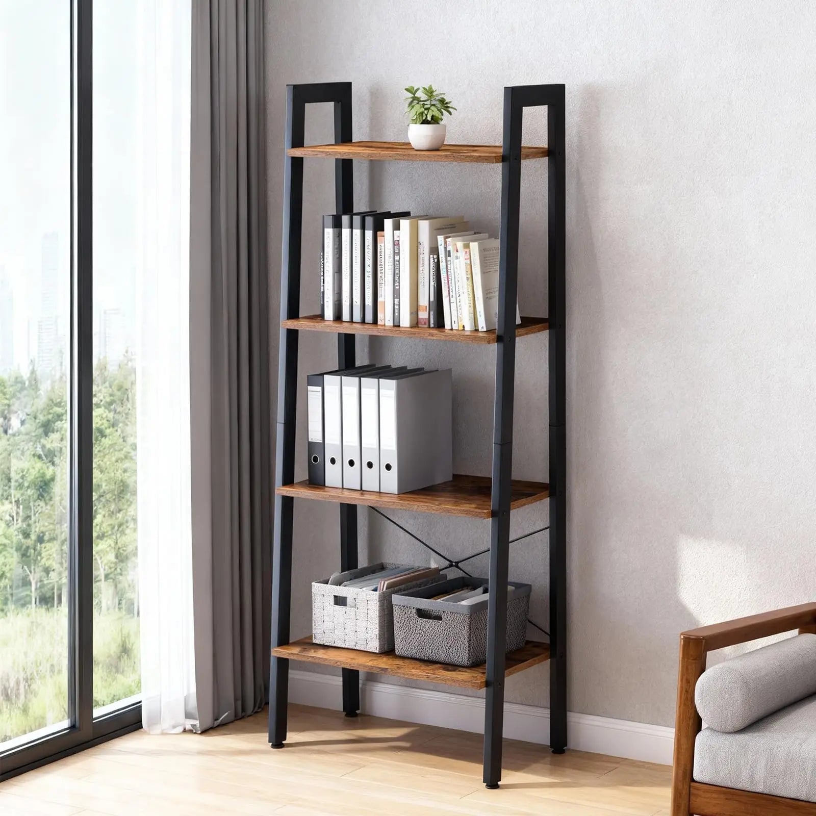 4-Tier Wooden Display Bookshelf – Graduated Standing Storage Shelf