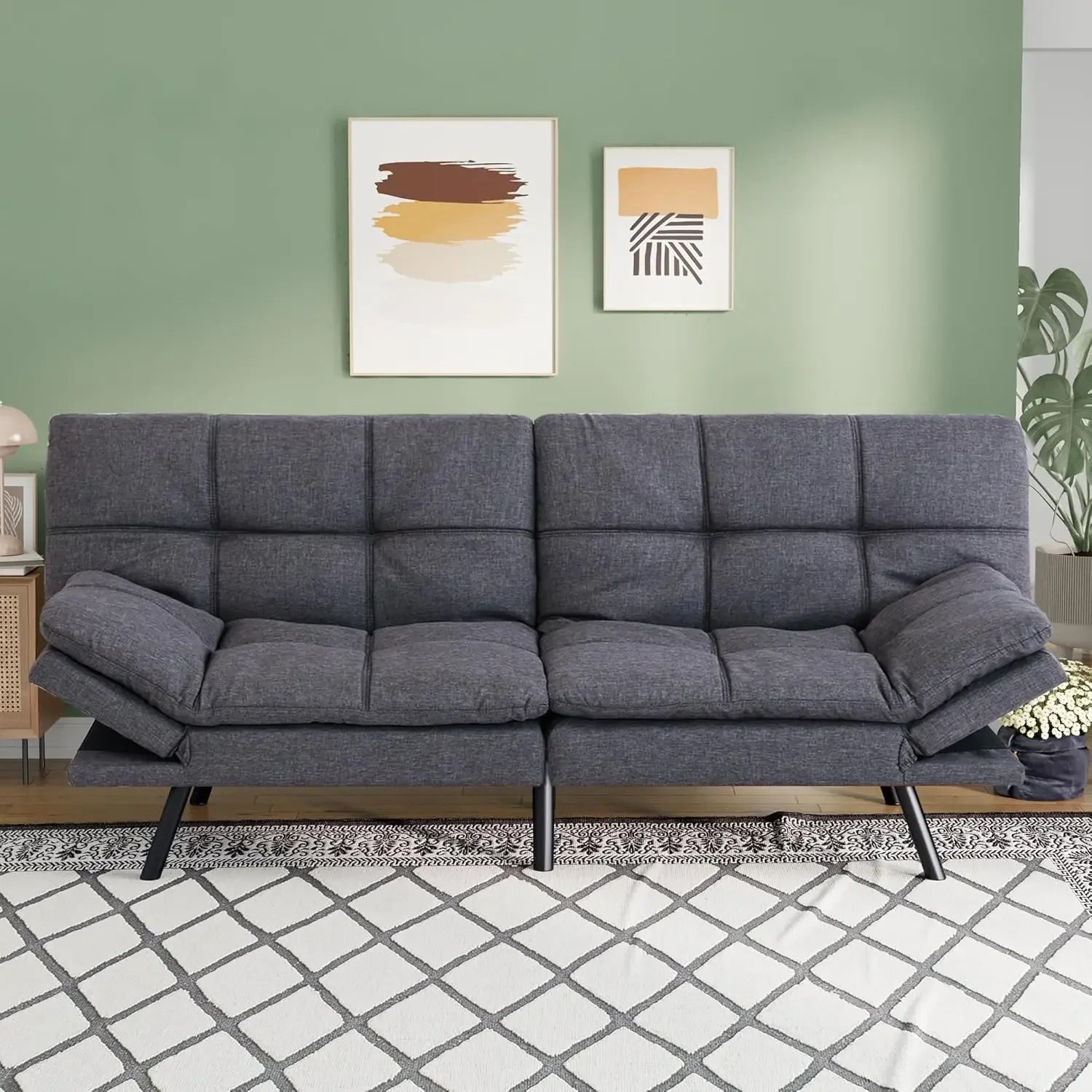 71" L Covertible Futon Sofa Bed,Faux Leather Futon Couch, Memory Foam Modern Loveseat Sleeper, Small Splitback Sofa Couch