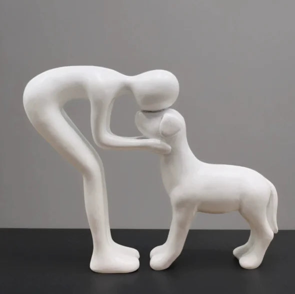 1Pc Resin Cute Puppy And Owner Craft Figurine Desktop Ornament Statue Model Indoor Home Office Decoration Pet Sculpture For Gift