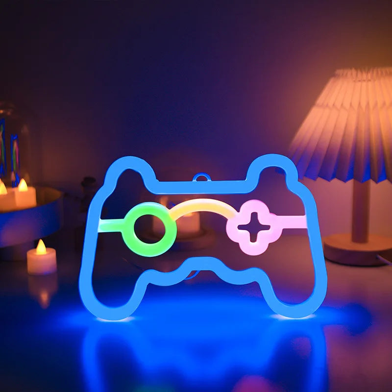 LED Game Neon Sign Gamepad Controller Neon Signs Gaming Wall Lights Decor for Game Room Gift Camping Children Room Party Decor