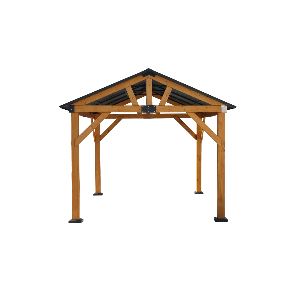 Fir Wood Carport Pavilion Gazebo, Shade, Rain, Hard Top Steel Metal Roof, All Weather Protected, with Galvanized Steel Roof
