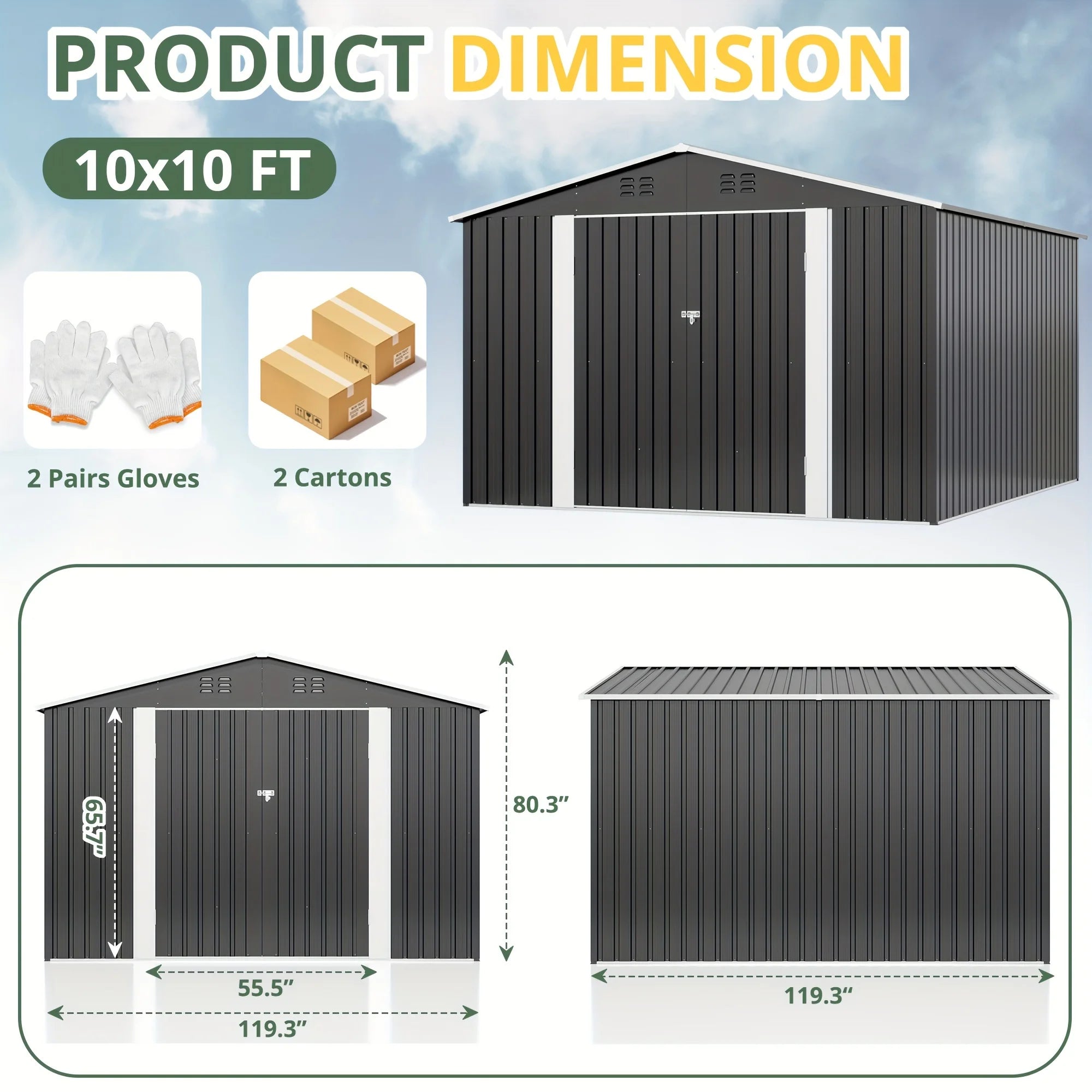 VIWAT 10x10~12x18FT Outdoor Metal Storage Heavy-Duty Frame Shed w/ Lockable Door, Heavy-Duty Tool Shed For Backyard Patio Graden