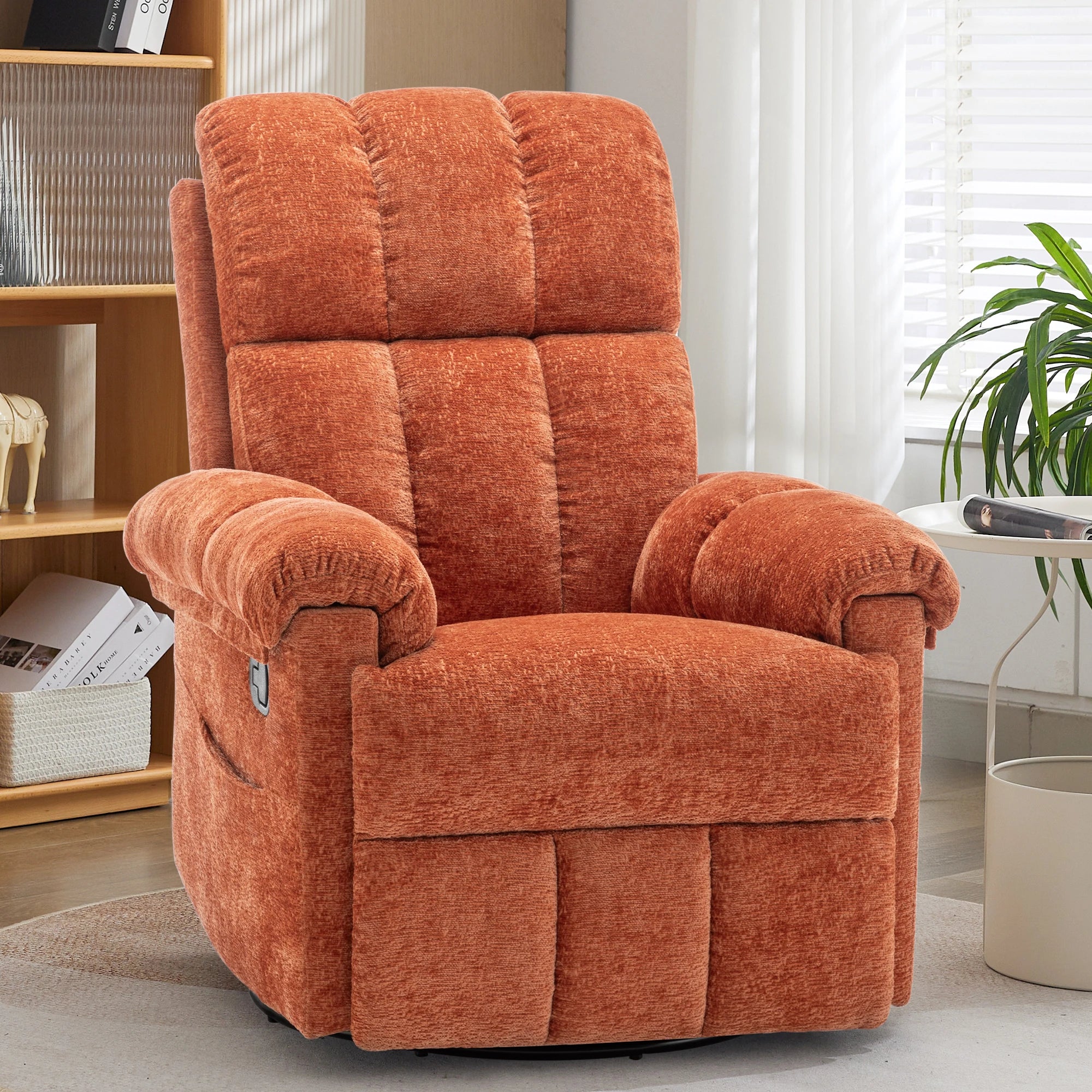 Korser Swivel Rocker Recliner Chair with Side Pockets Small Recliner for Small Spaces for Living Room, Nursery, Chenille