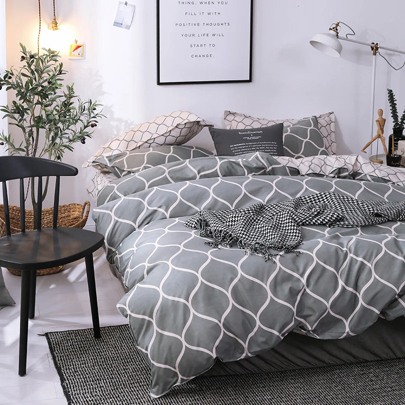 Geometric Duvet Cover Set Reversible Comforter Cover Modern Soft Elegant Gray And White Abstract Geometric Bedding Set Twin King