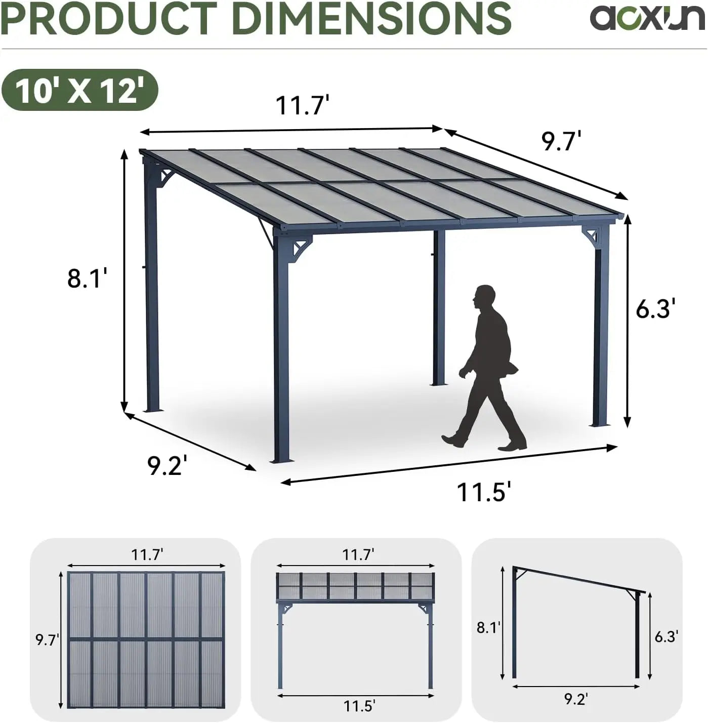 Wall-Mounted Gazebo Pergola – 10 ft × 12 ft with Sloped Roof