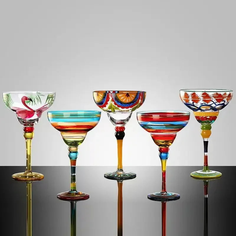 360ml Colorful Margarita Glasses Set Champagne Cocktail Cups Handmade Barware Elegant Home Bar Drinkware Wedding Party