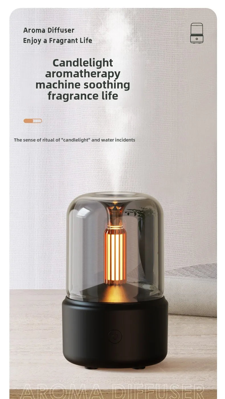 120ml Aromatherapy Humidifier Ultrasonic Humidifier with Creative Candlelight Design USB Air Humidifier for Sleep Aid Home Decor