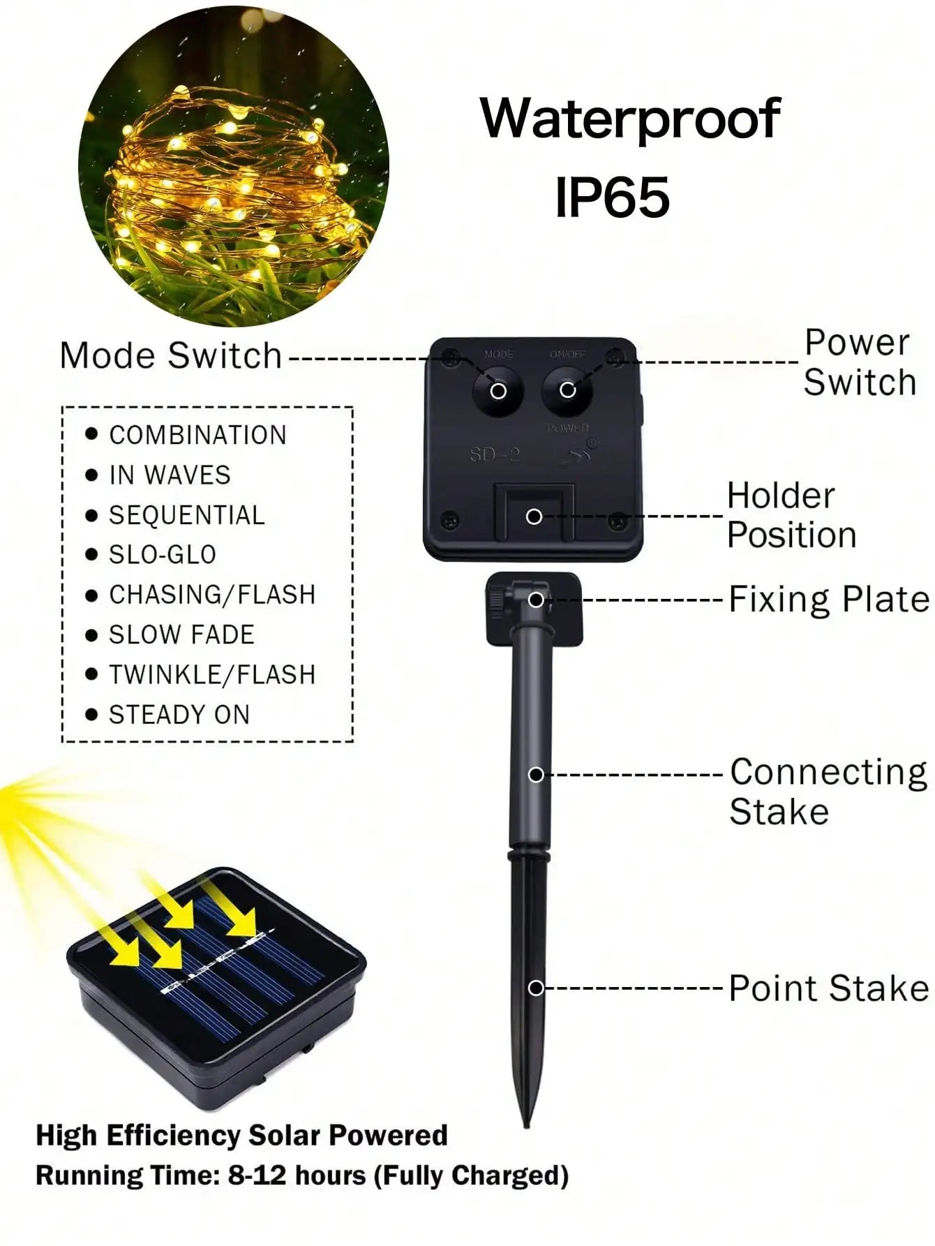 4Pcs 160ft Solar String Lights - 400Pcs Led Outdoor Fairy Lights, 8 Modes, Waterproof for Garden, Terrace, Tree Decoration - Great for Christmas, Weddings and Party (Warm Light) Ip44