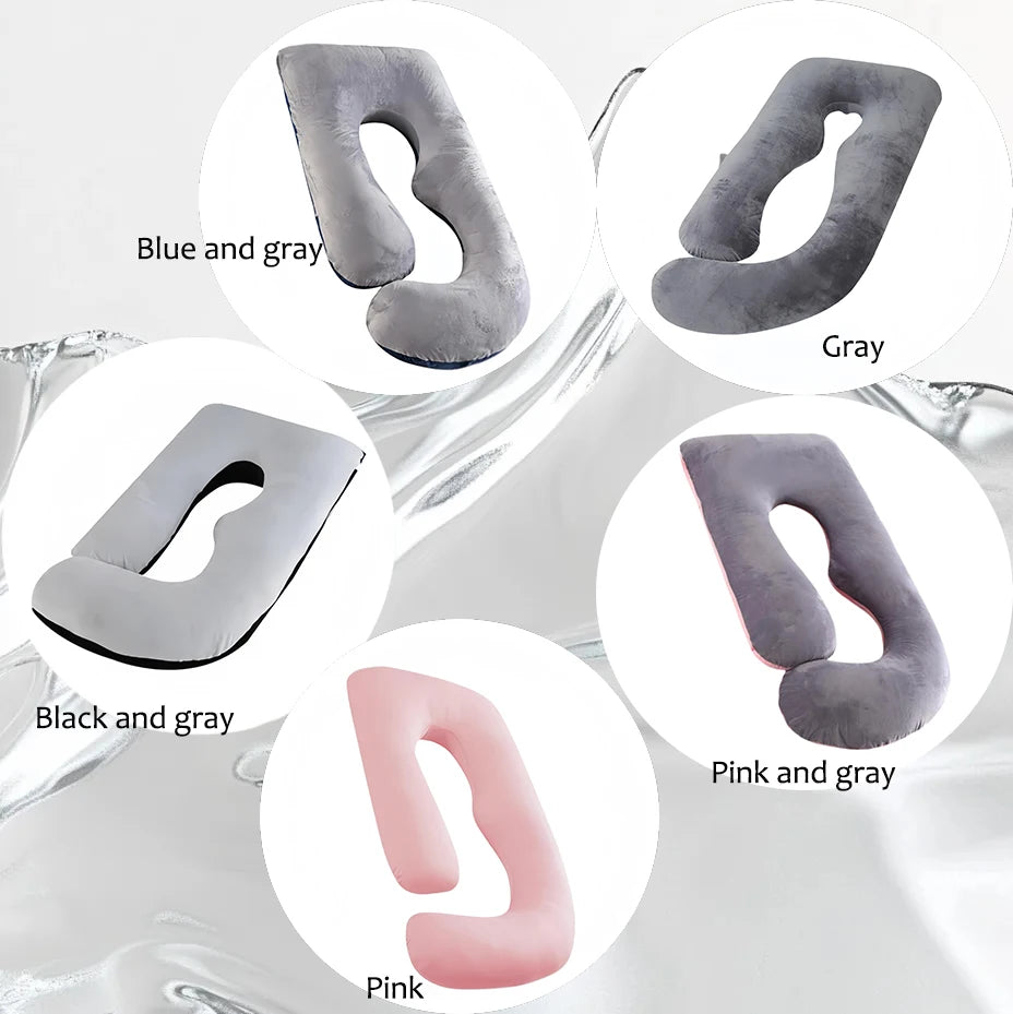 A Multi-Functional Crystal Velvet Pregnancy Pillow with Multiple Colors Available, Waist Protection Side Sleeping Pillow, Removable and Washable J-Shaped Belly Support Pregnancy Pillow, Holiday Gift
