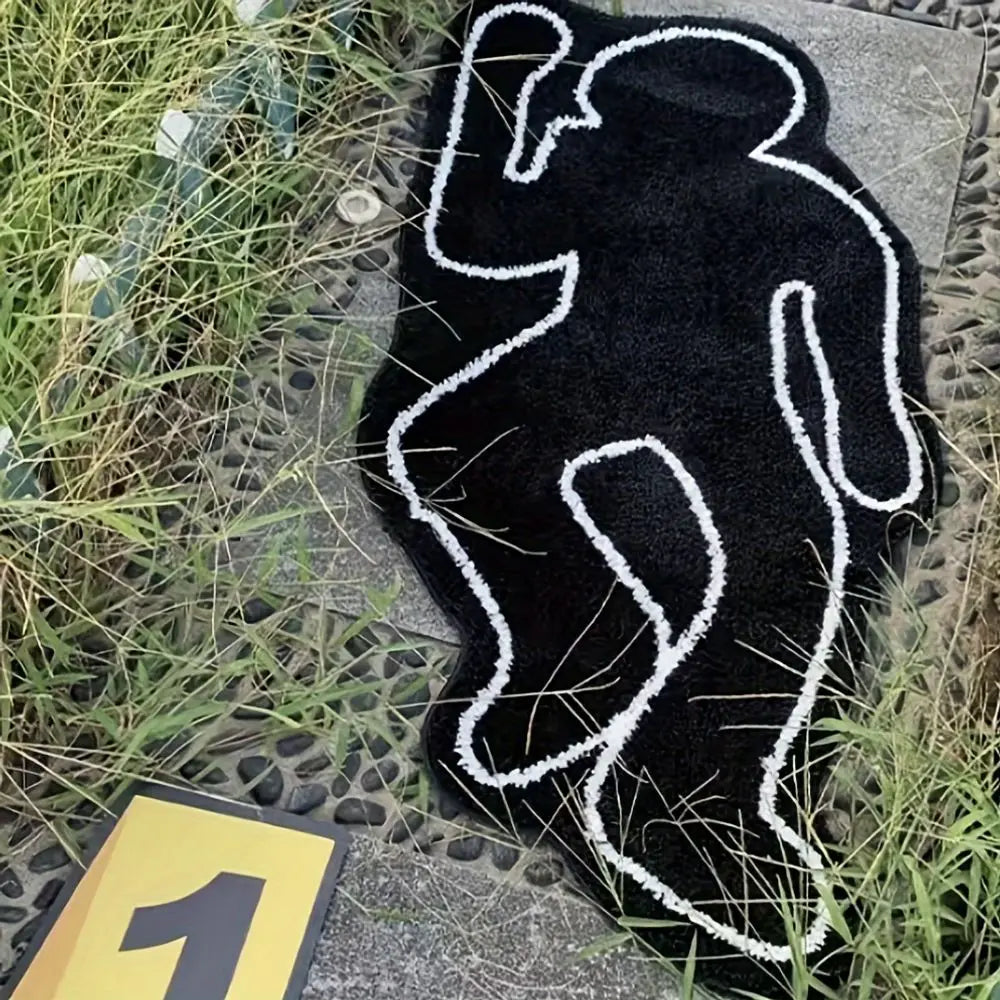 VIKAMA Plush Humanoid Area Rug Black Creative Shadow Motif Carpet for Living Room Bedroom Washable Floor Mat Home Decor Doormat