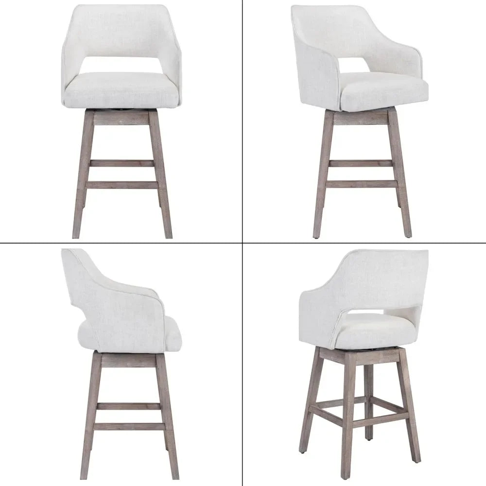 27″ Counter-Height Swivel Bar Stools – Linen Upholstered with High Back (Set of 2)
