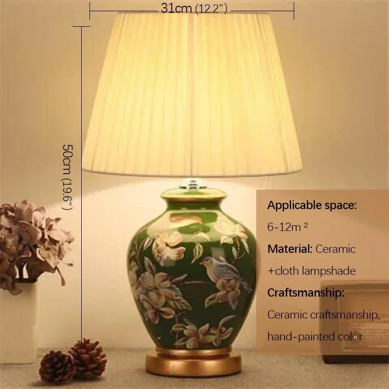 Ceramic Table Lamp LED Luxury Modern Creative Flower Pattern Desk Lights For Home Living Room Bedroom Bedside