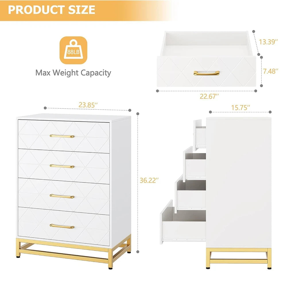 Wooden Dresser for Bedroom, Dressers & Chest of Drawers with 4 Drawer, Wood nightstand for Storage and Organization
