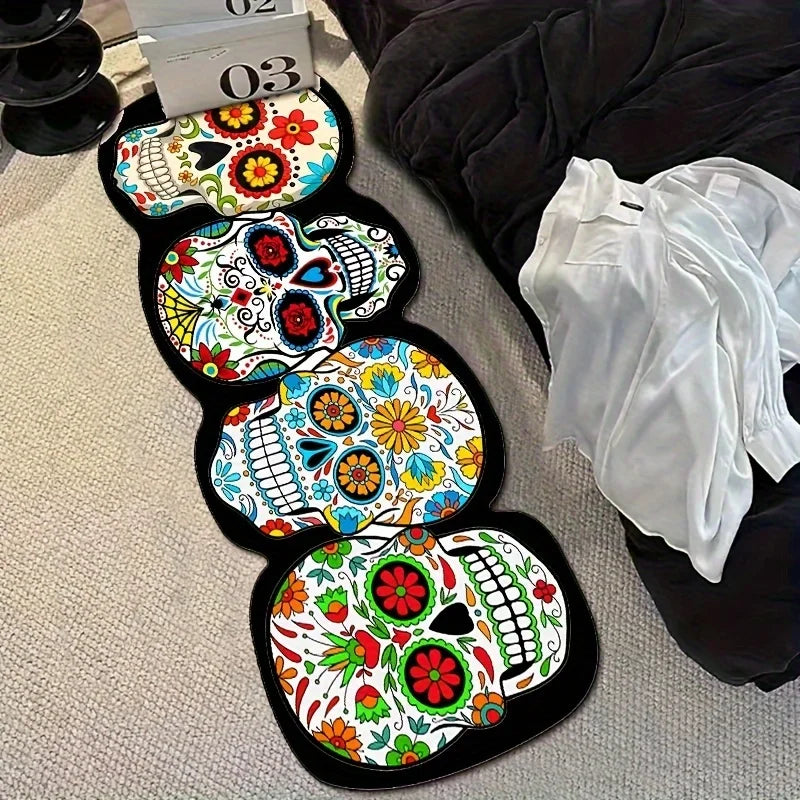 Skull Pattern Carpet - Colorful Bedroom Entrance - Halloween And Day Of The Dead Bedside Rug - Festive Decoration