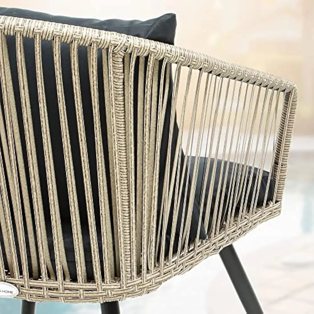 3-Piece Outdoor Patio Furniture Wicker Bistro Set, All-Weather Rattan Conversation Chairs with Soft Cushions, Glass Side Table