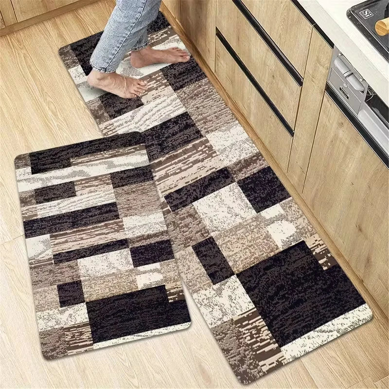 VIKAMA 2pcs Minimalist Geometric Rug Set Soft, Warm and Noise-Reducing Entrance Hallway Doormat Kitchen Rug Home Decor