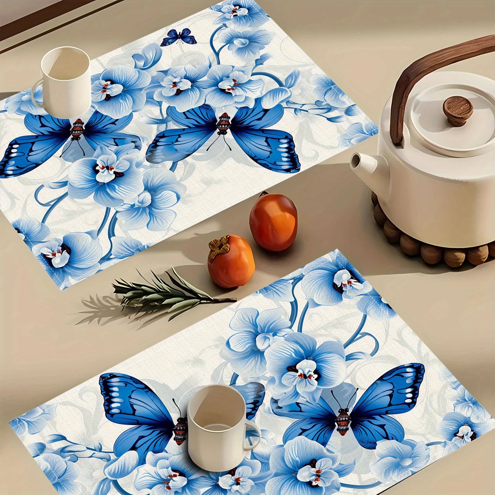 4pcs Creative and Butterfly Love Flower Printed Linen Placemats Make Your Restaurant Kitchen More Beautiful