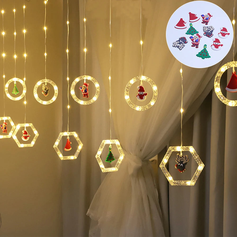 1pc Christmas Window Lights, LED Christmas Window Curtain Lighted with 8 Modes Battery-powered and Remote Control