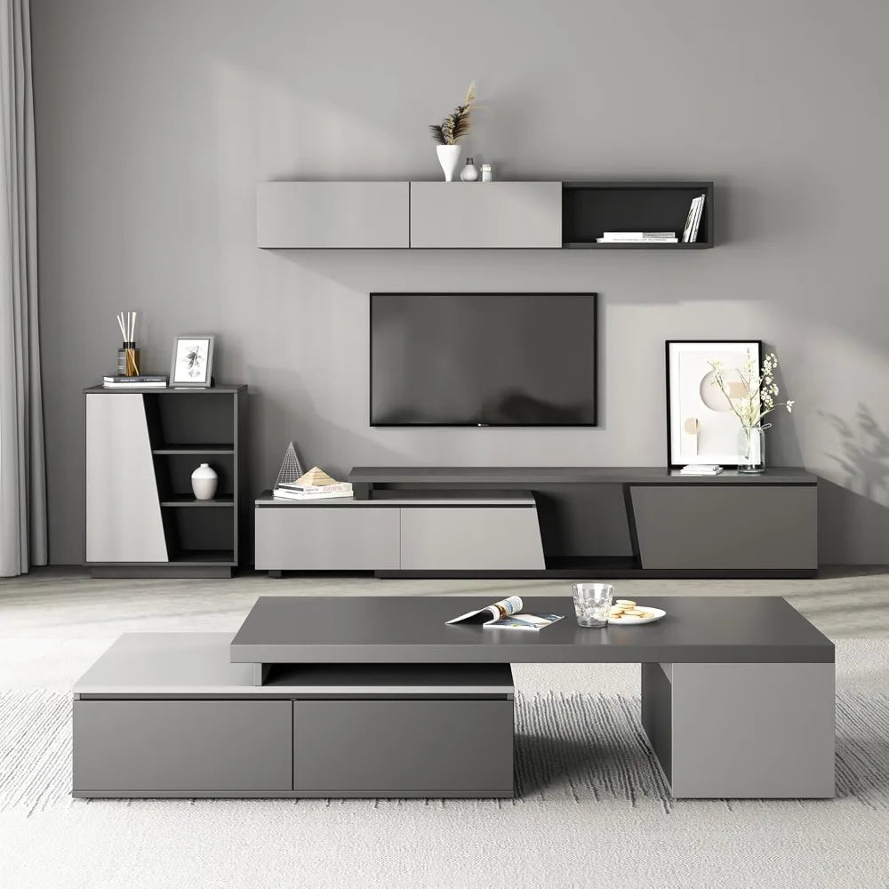 TROEC Extendable Modern Coffee Table with Large Storage Drawers, Black & Grey