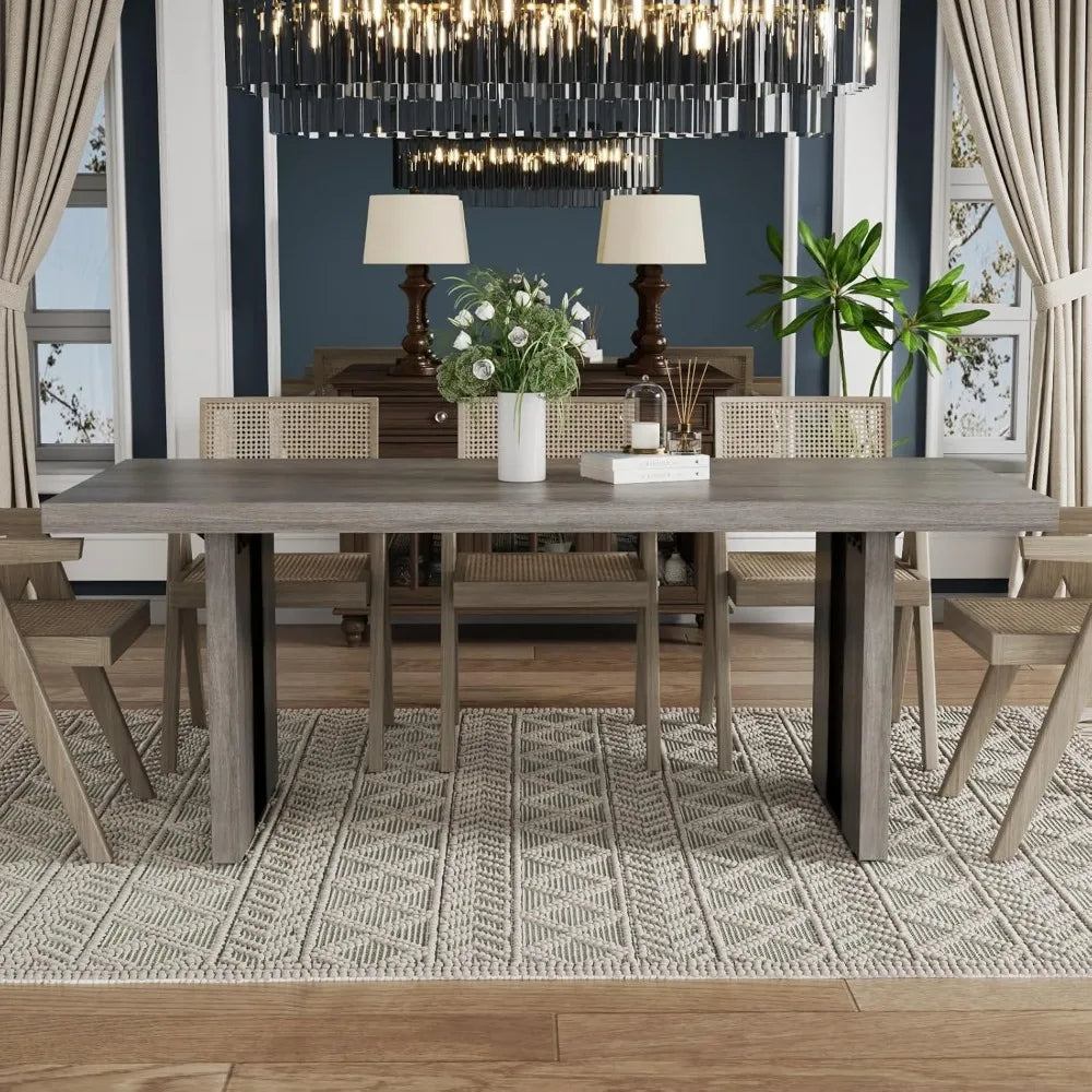 71 Large Dining Table, Rustic Farmhouse Dinner Table for 6 to 8 People, Rectangular Thick Kitchen Table with Heavy Duty Legs