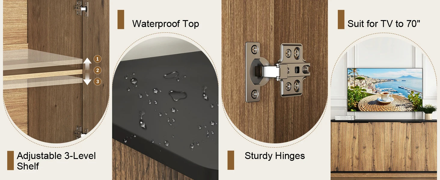 Sideboard Buffet Cabinet with Storage,59'' Walnut Fluted Kitchen Storage Buffet Cabinet with 4 Doors,TV Stand Accent Sideboard